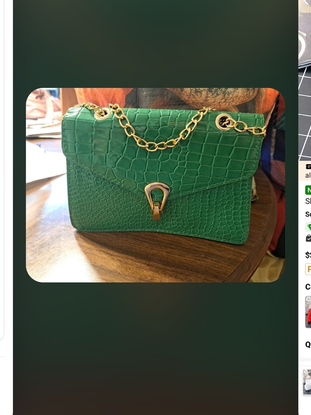Green Croc-Embossed Chain Shoulder Bag
